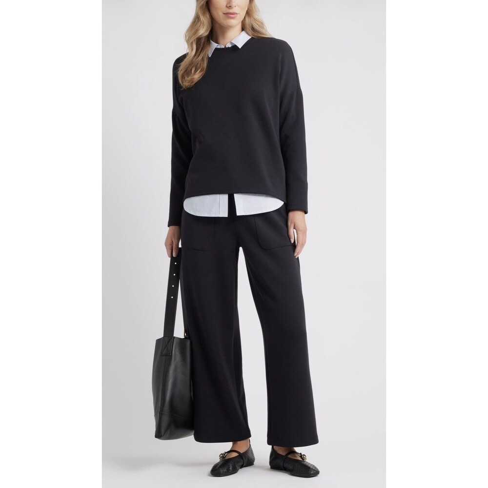 Caslon Black Wide Leg Knit Pull On Pants Drawstring Soft Size Small S